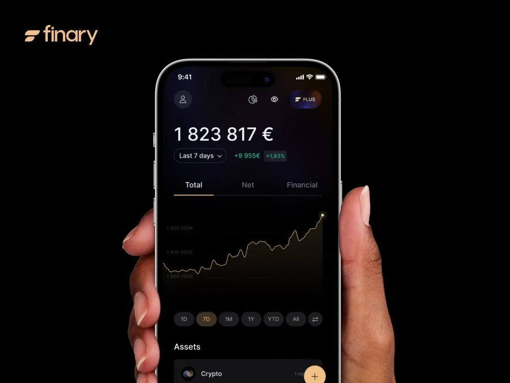 Finary app — portfolio dashboard on a phone